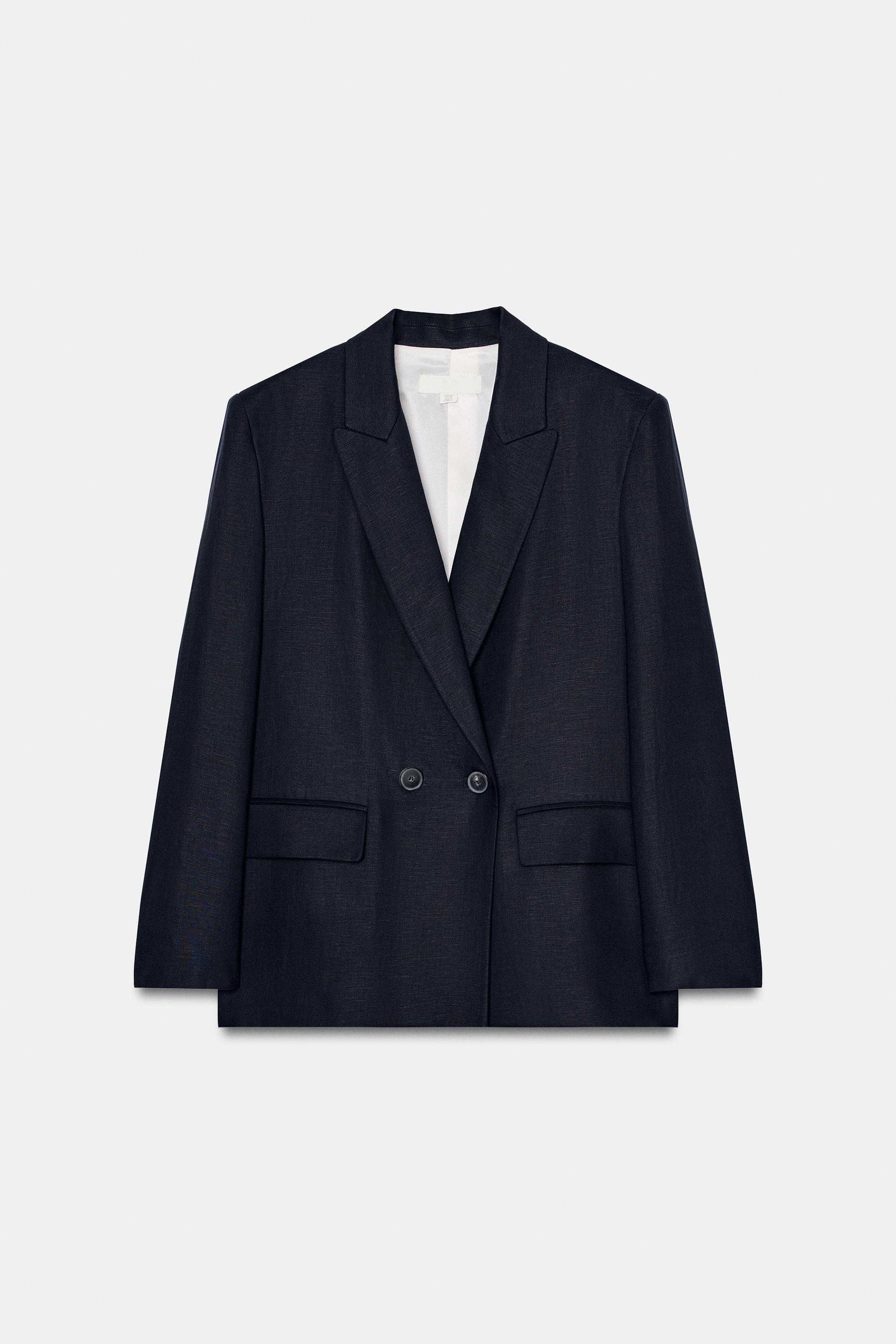 VESTE CROISÉE EN LIN À MANCHES RETROUSSÉES